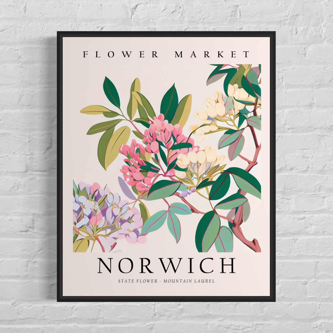 Norwich Flower Market Vintage Botanical Mountain Laurel Art Poster