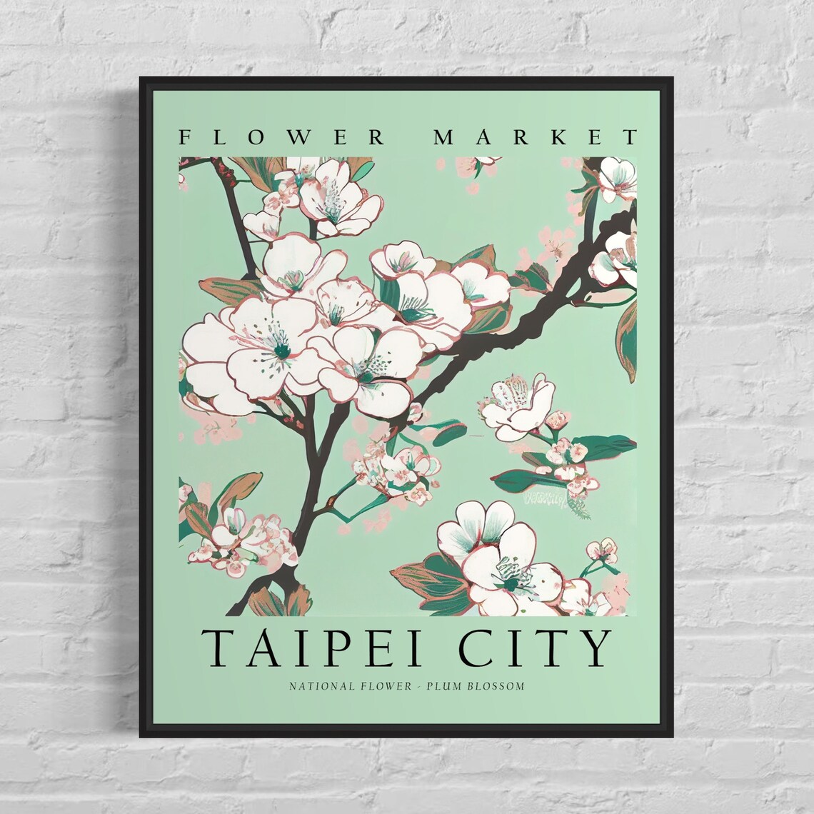 Taipei City Flower Market National Plum Blossom Floral Vintage Poster