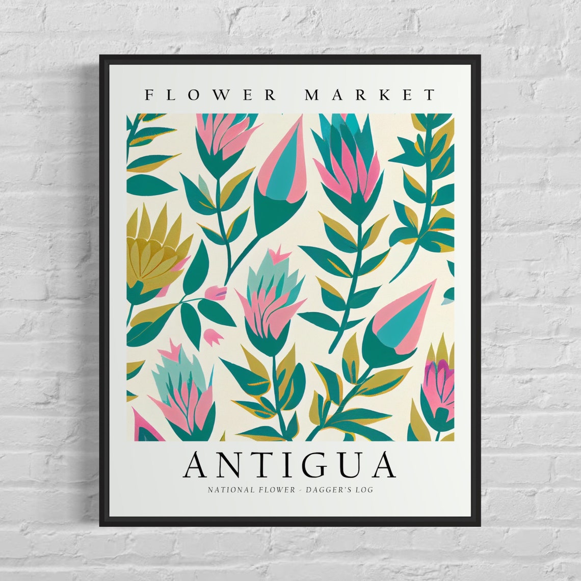 Antigua Flower Market Poster Tropical Daggers Log Botanical Bloom