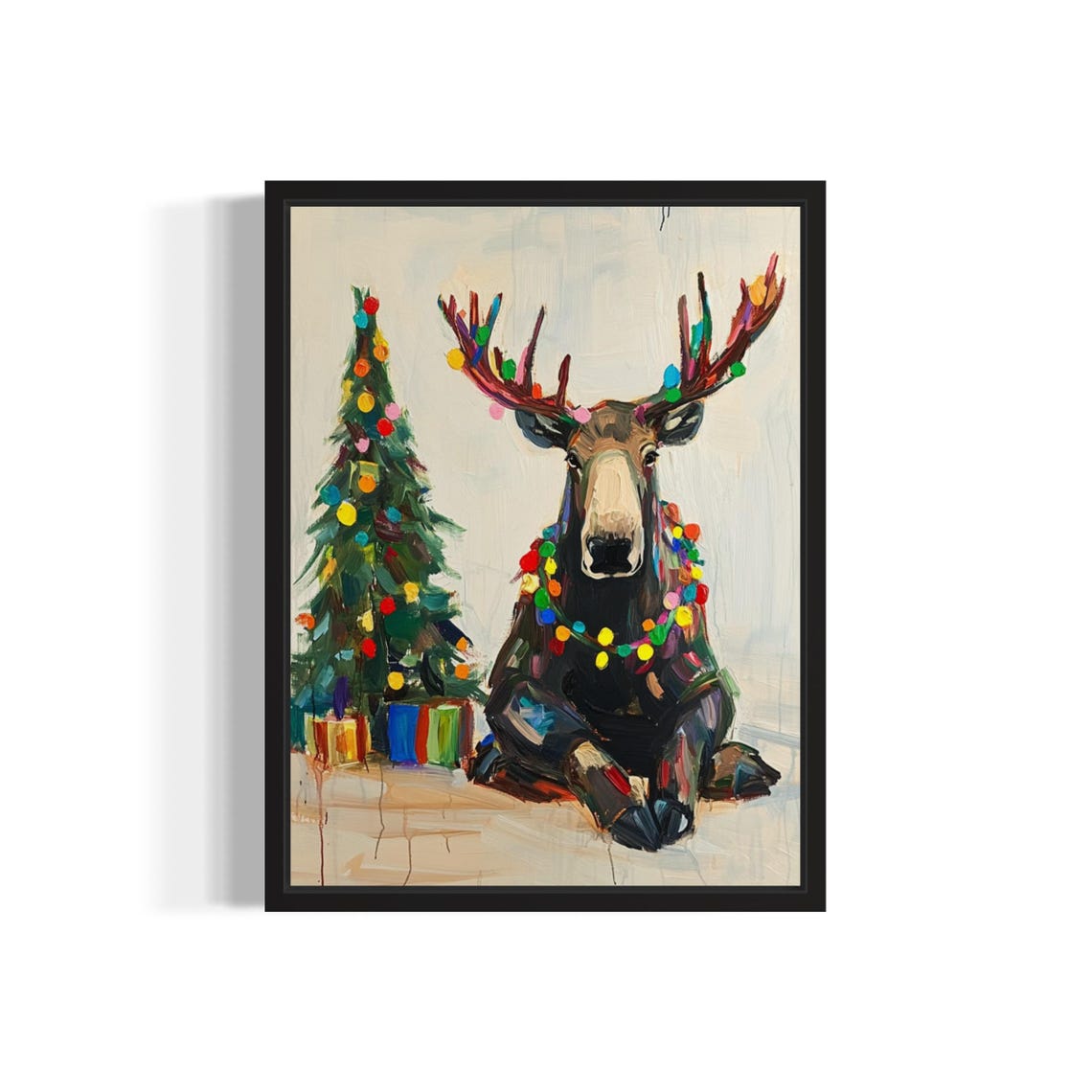 Moose Tangled In Christmas Lights Holiday Tree Poster Artwork