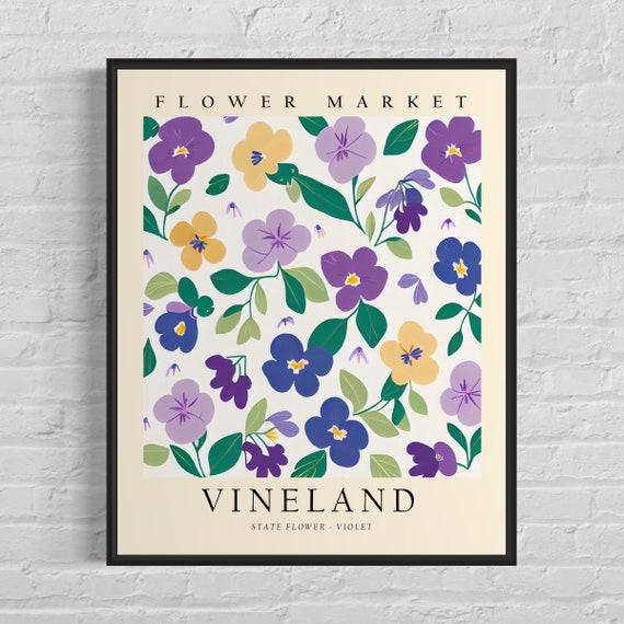 Vineland New Jersey Flower Market Art Print Vineland City Poster Violet Wall Art Botanical Pastel Artwork