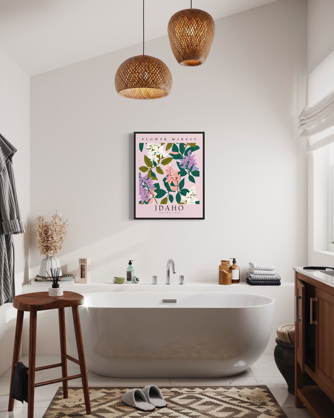 Idaho State Flower Syringa, Neutral Botanical Art Print - Image 2