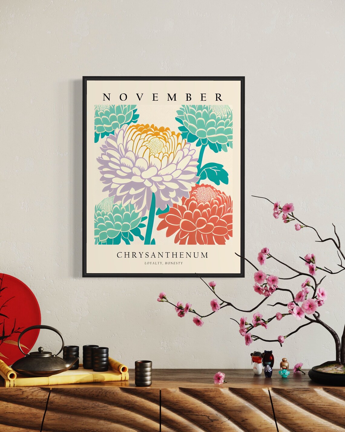 November Flower Market Poster, Neutral Pastel Artwork - Image 2