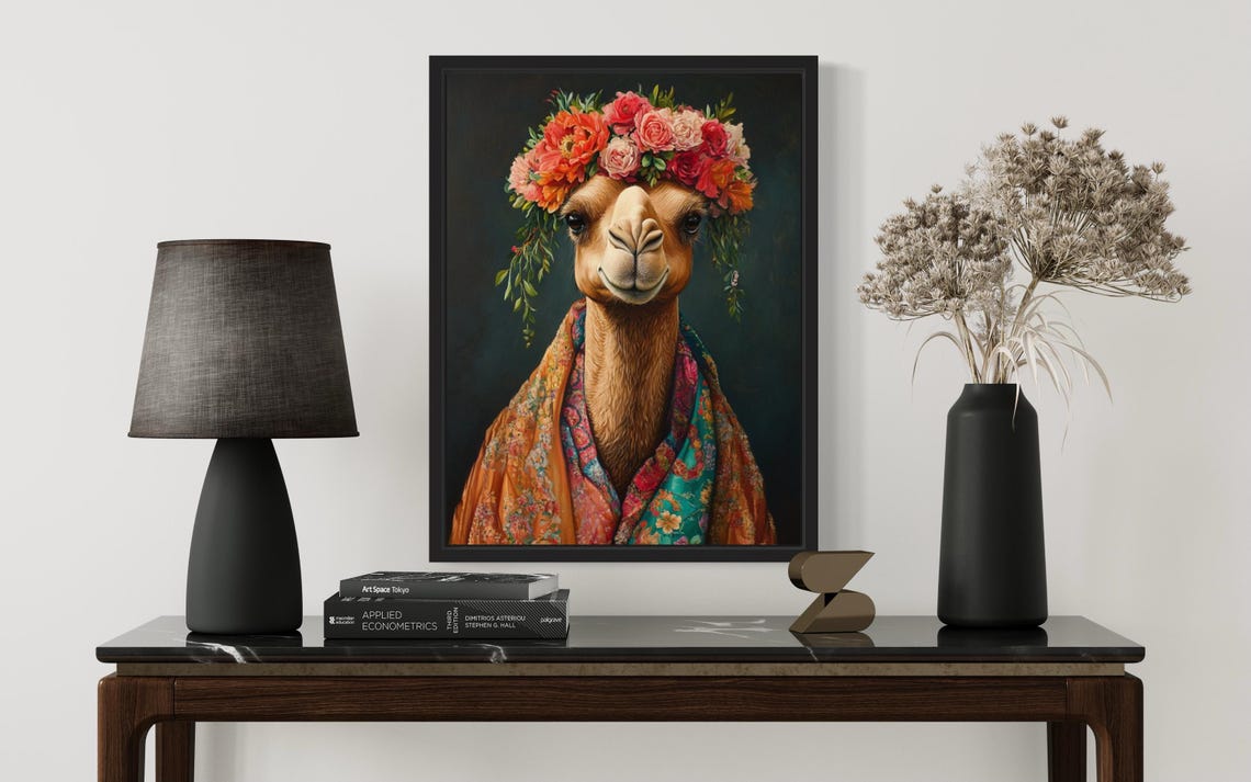 Camel Flower Crown Kimono Portrait Japanese Style Cute Animal Poster - Image 2