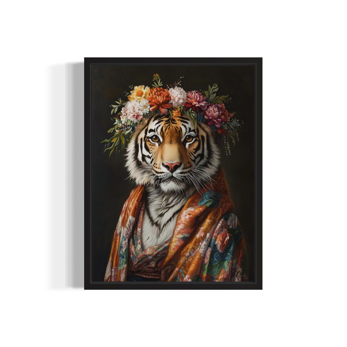 Bengal Tiger Poster Art Print Animal Flowers In Kimono Wall Art Decor Painting Artwork