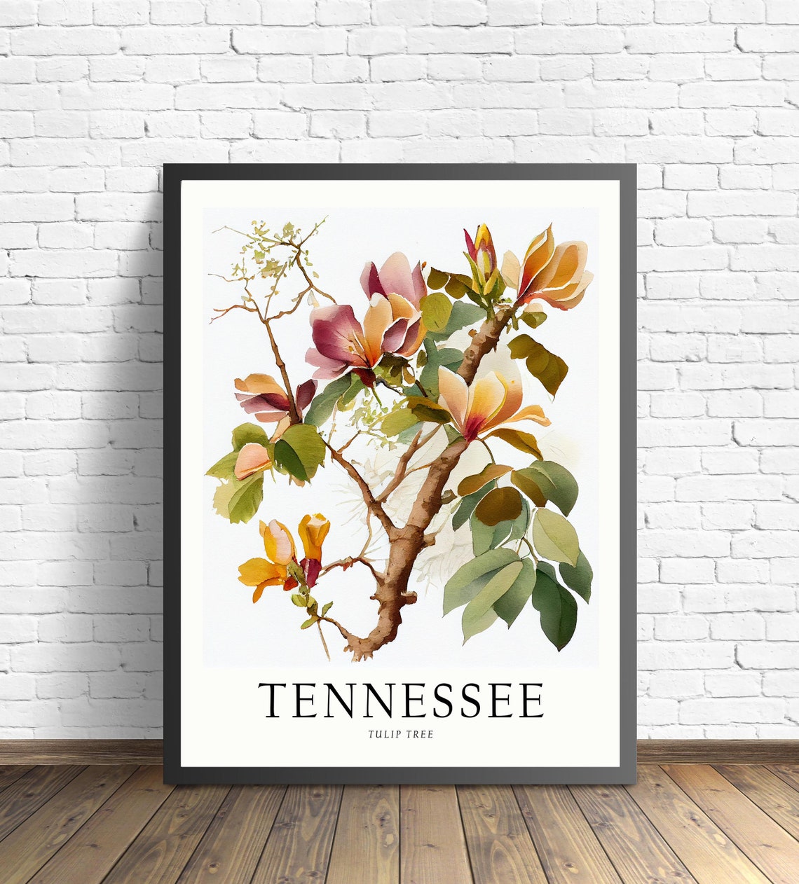 Tennessee Tulip Tree Flowering Branch Watercolor Botanical Poster