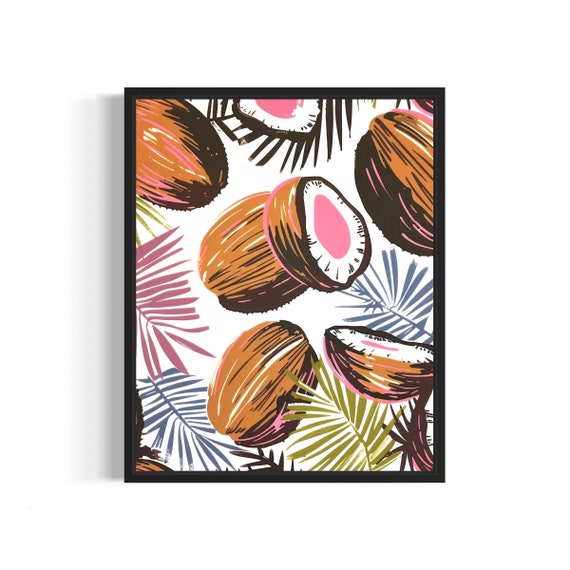 Coconut Poster Art Print Kitchen Fruit Decor For Kitchen Dining Restaurant Neutral Food Pastel Artwork