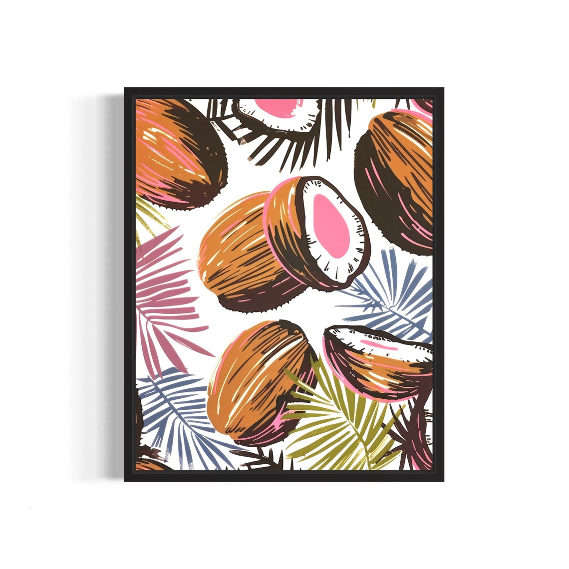 Coconut Pattern Tropical Palm Frond Bold Illustration Art Poster