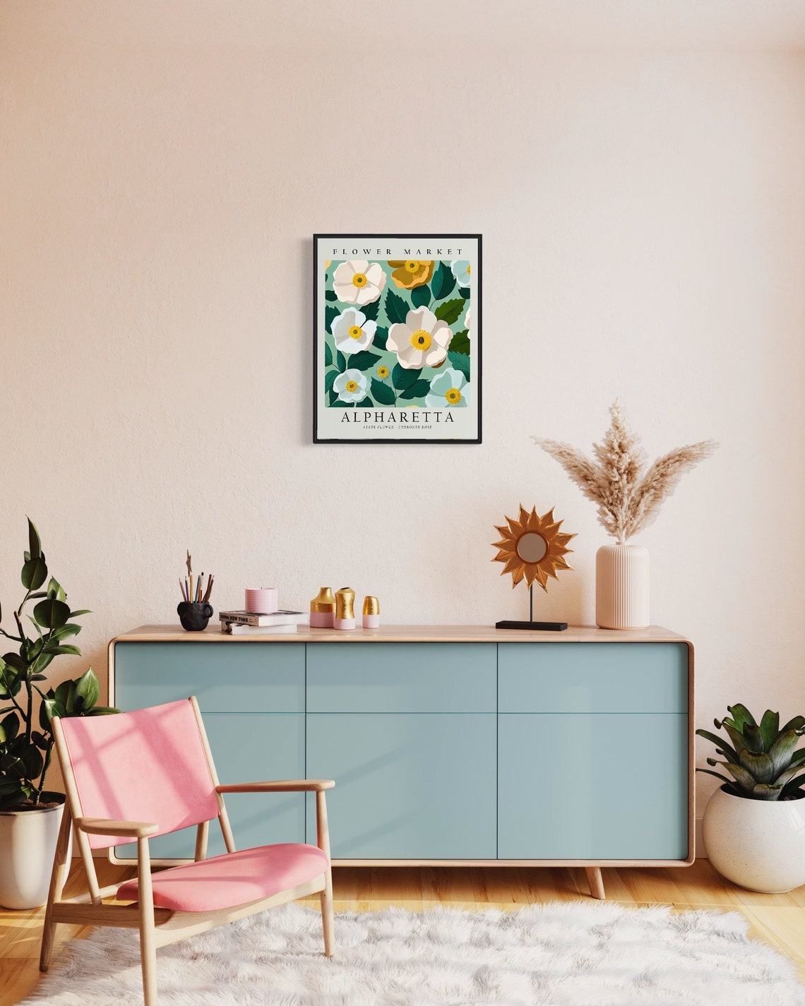 Alpharetta Georgia Cherokee Rose Botanical Flower Market Poster - Image 2