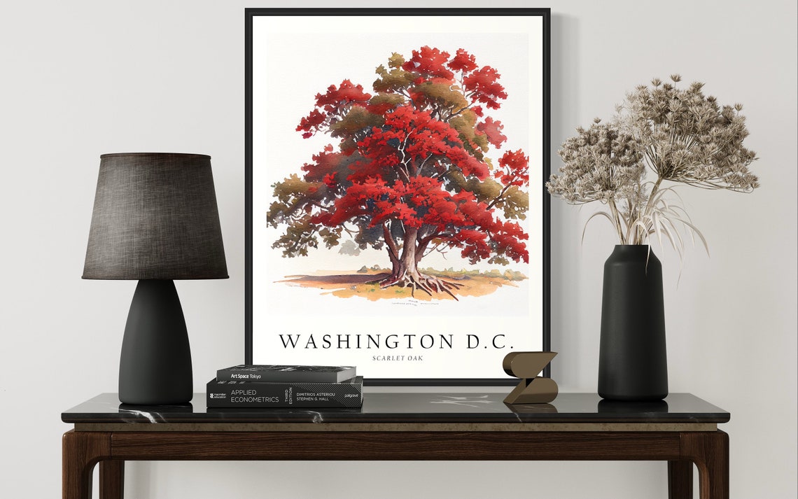 Washington DC Scarlet Oak Autumn Watercolor Botanical Tree Poster - Image 2
