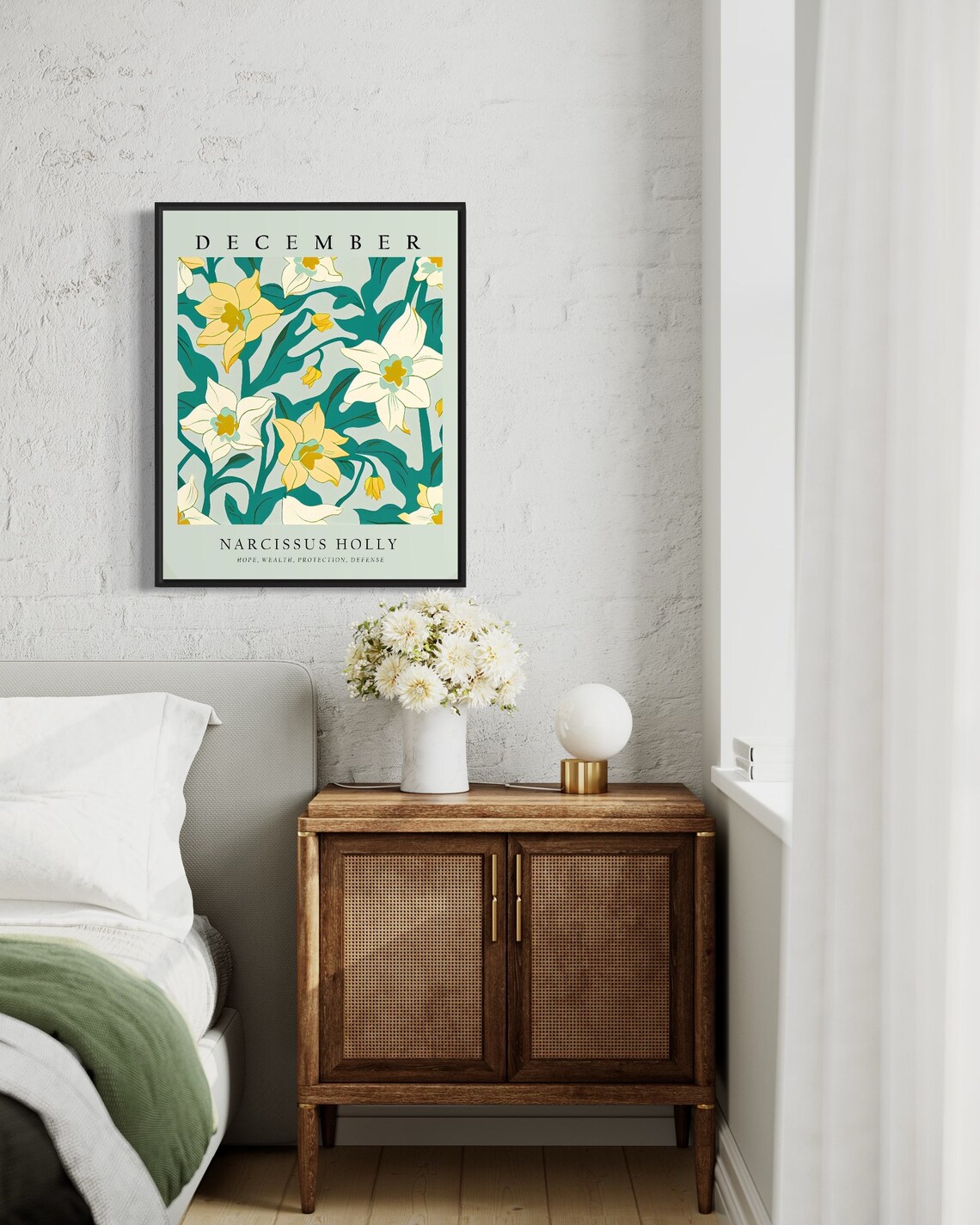 December Narcissus and Holly Art Print, 1960s - Image 3
