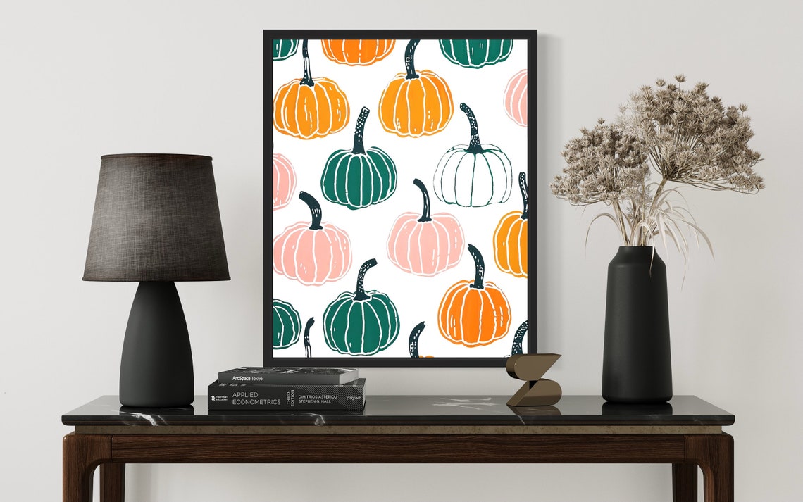 Pumpkin Pattern Orange Pink Green Fall Harvest Kitchen Poster - Image 2