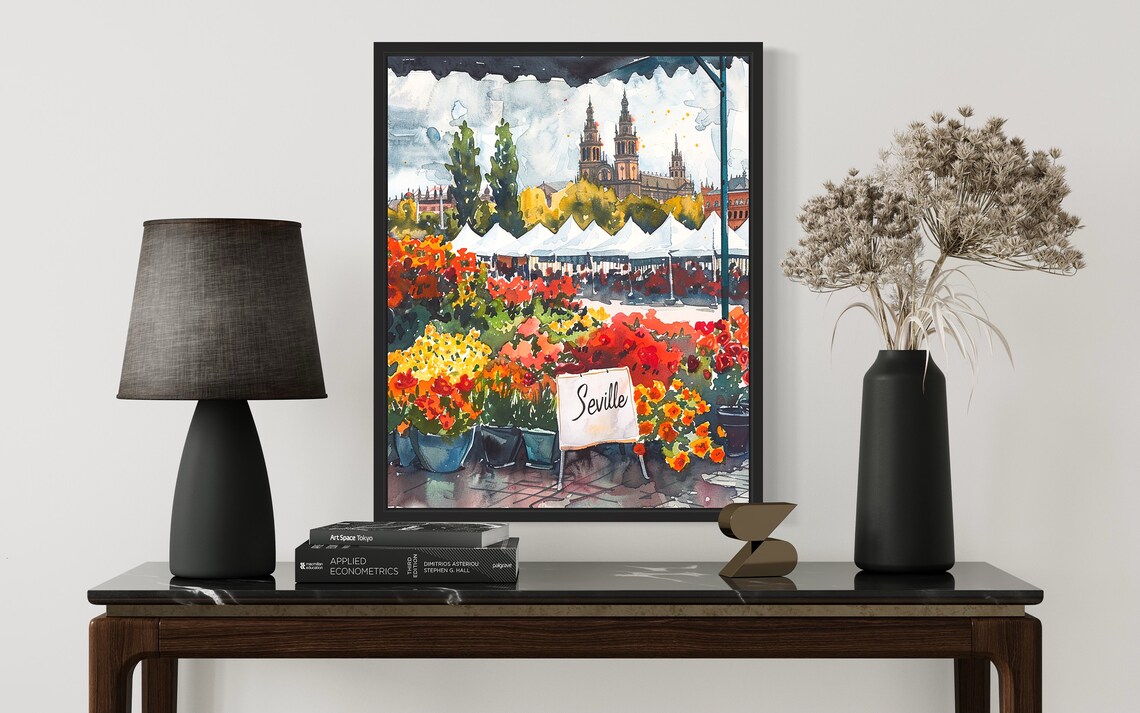 Seville Spain Flower Market Art Print, Neutral Botanical - Image 2