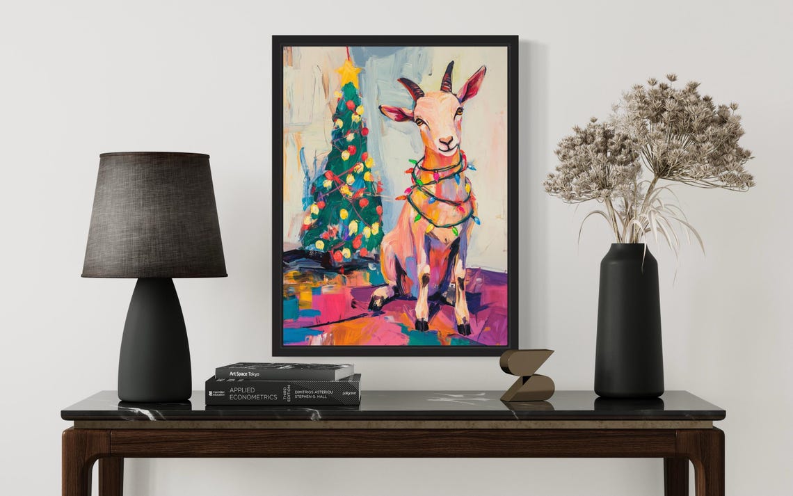 Goat Tangled In Christmas Lights Holiday Tree Poster Artwork - Image 3