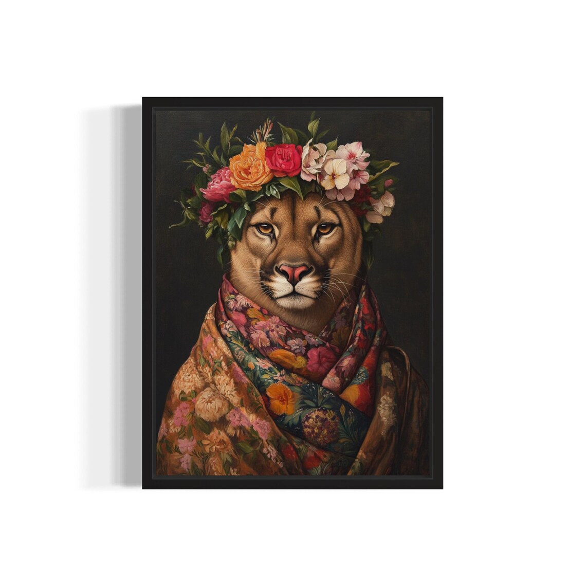 Mountain Lion Poster Art Print, Kimono Floral Decor
