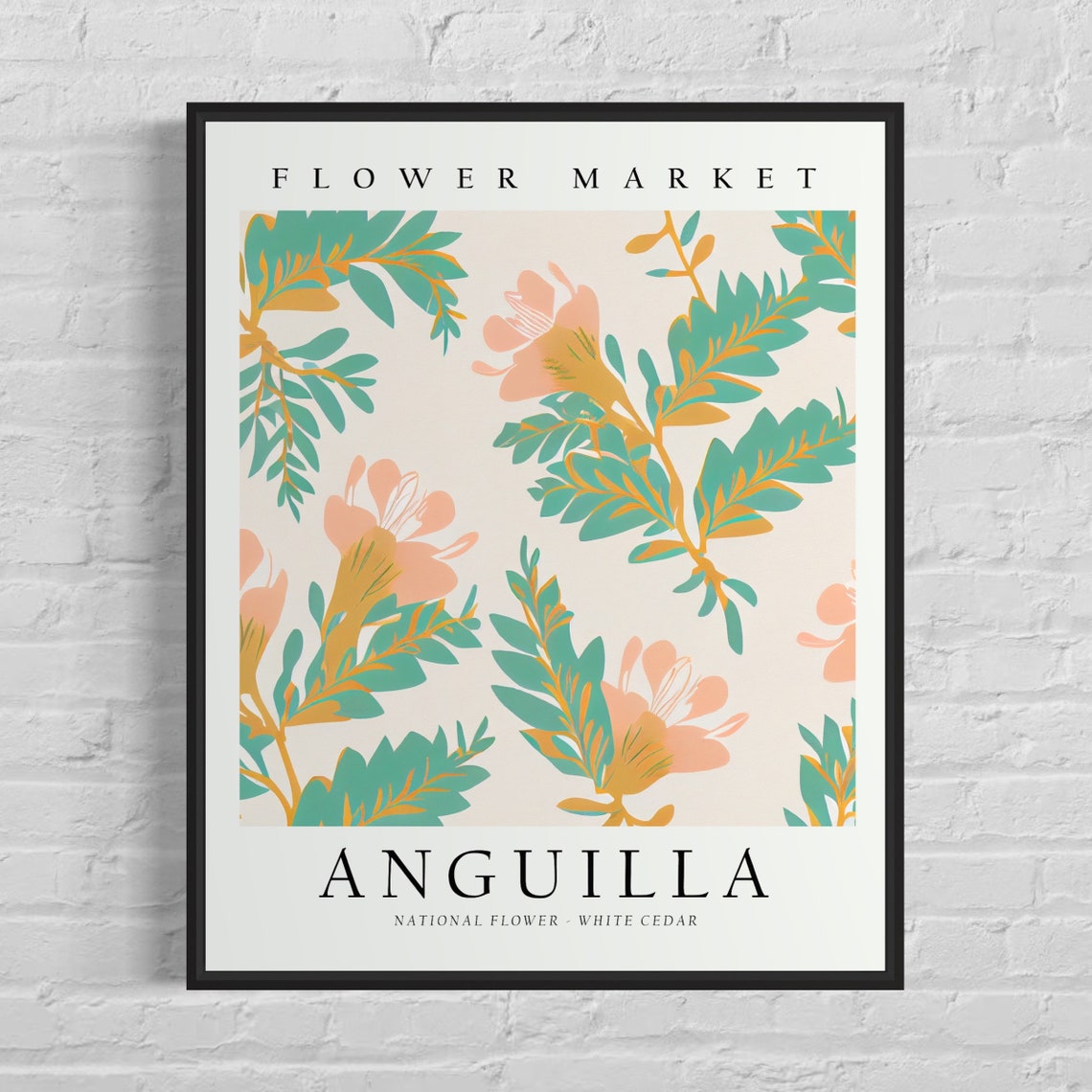 Anguilla Flower Market Vintage White Cedar Blossom Botanical Poster