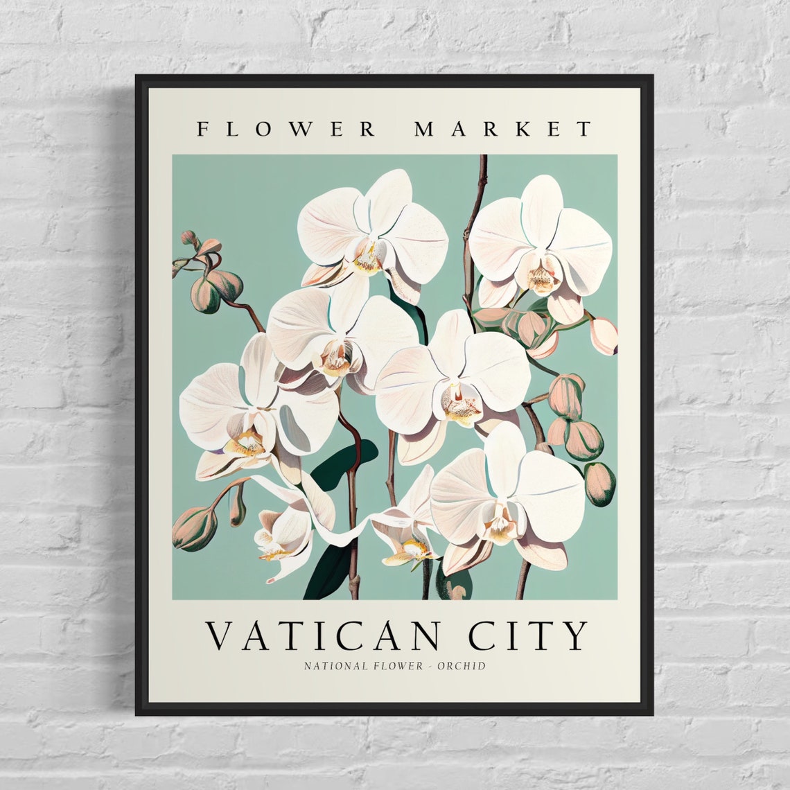 Vatican City National Flower Orchid Vintage Botanical Poster