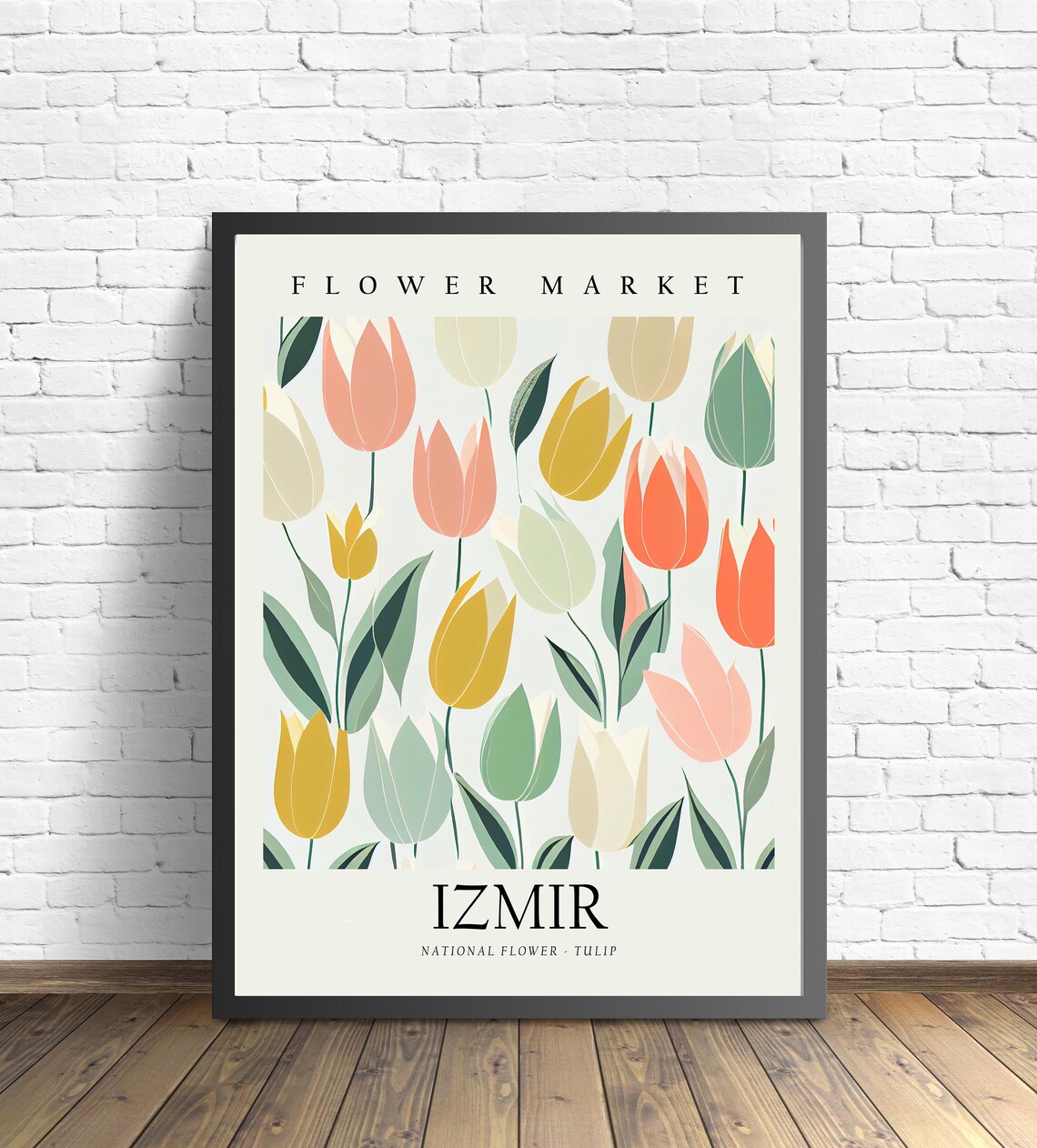Izmir Flower Market Colorful Tulip Botanical Illustration Poster