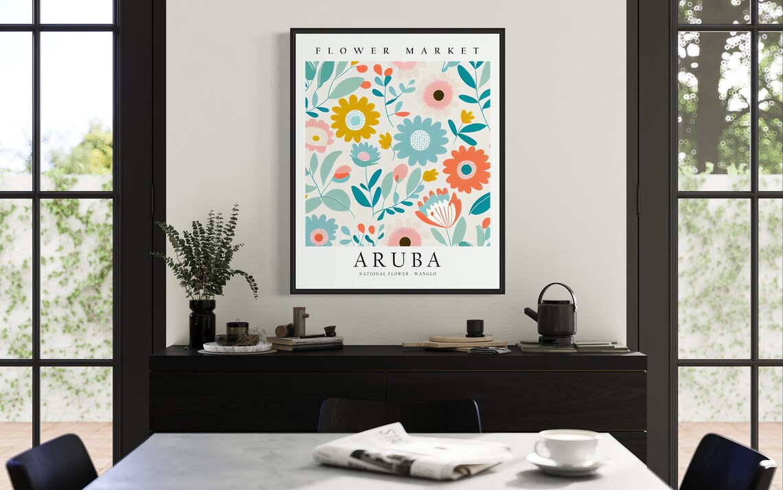 Aruba Flower Market Art Print, Botanical Pastel Artwork - Image 3