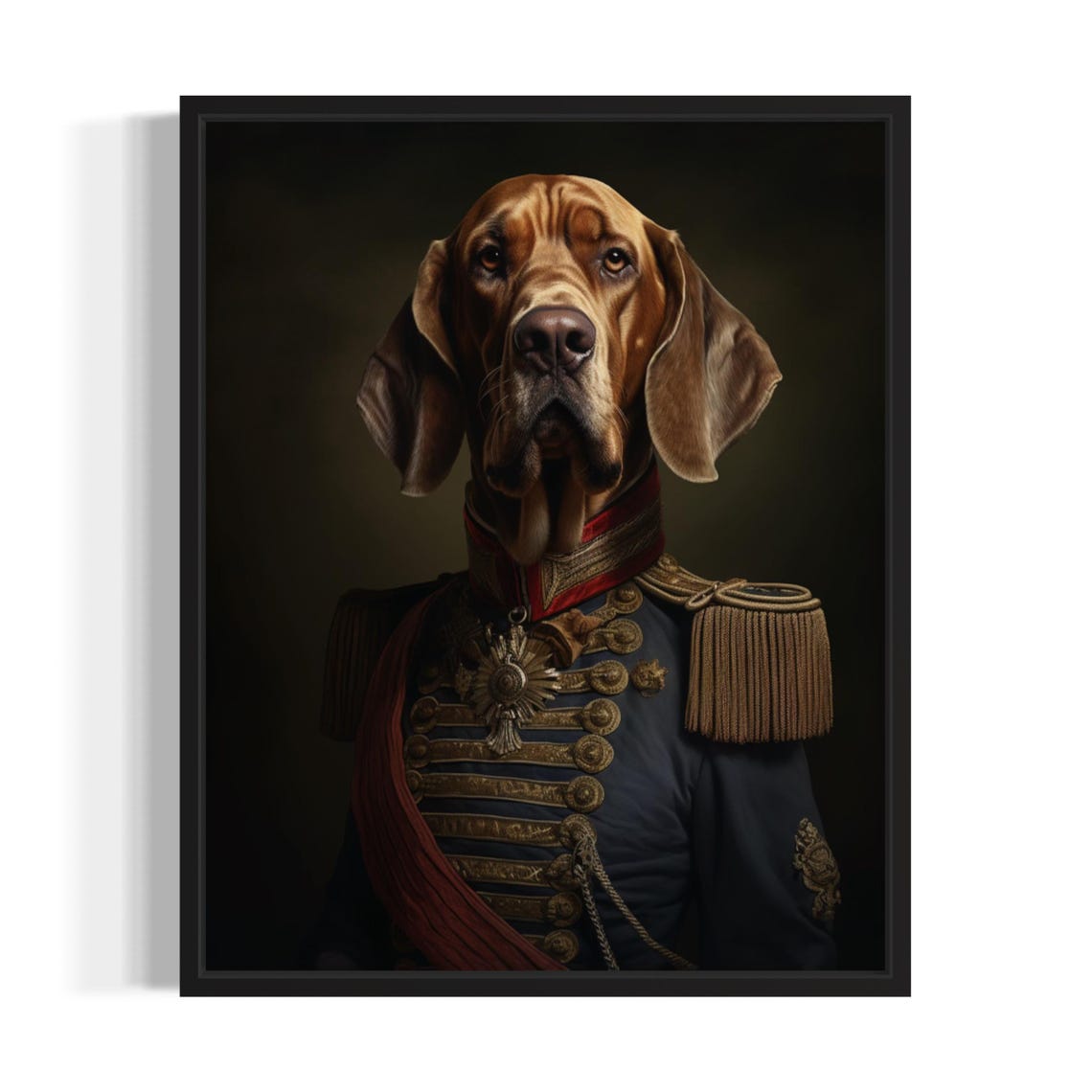 Bloodhound Dog in Ornate Military General Uniform Portrait Poster