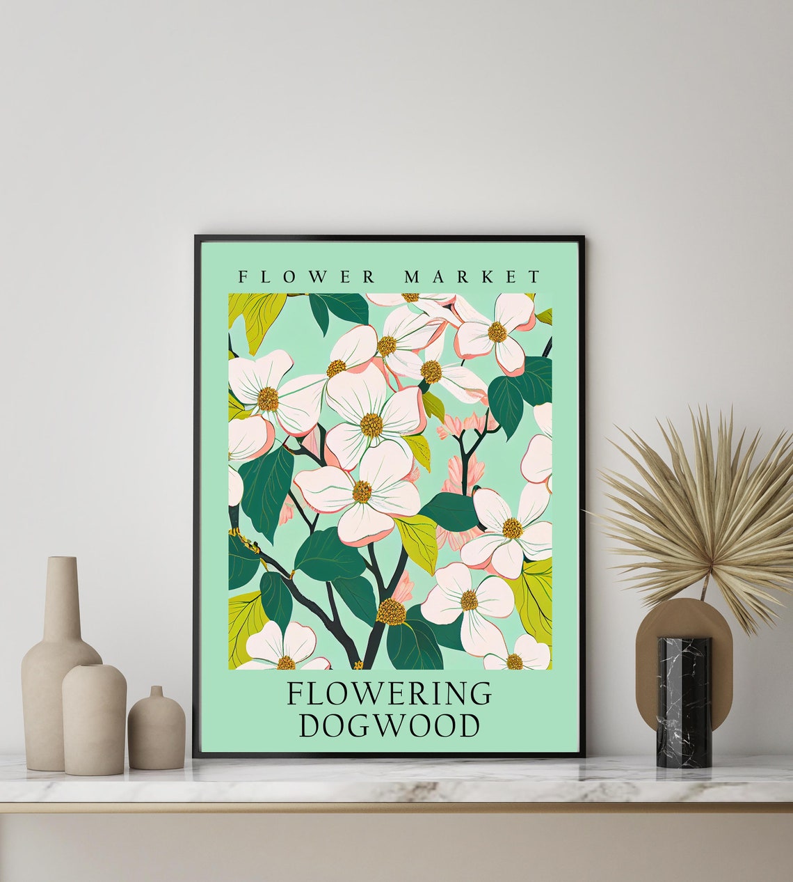 Flowering Dogwood Blush Mint Botanical Flower Market Art Print - Image 2