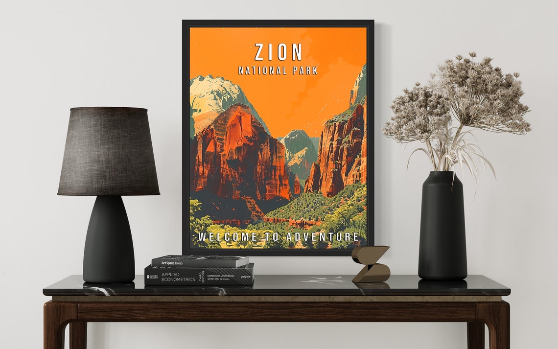Zion National Park Utah Red Rock Canyon Sunset Vintage Travel Poster - Image 3