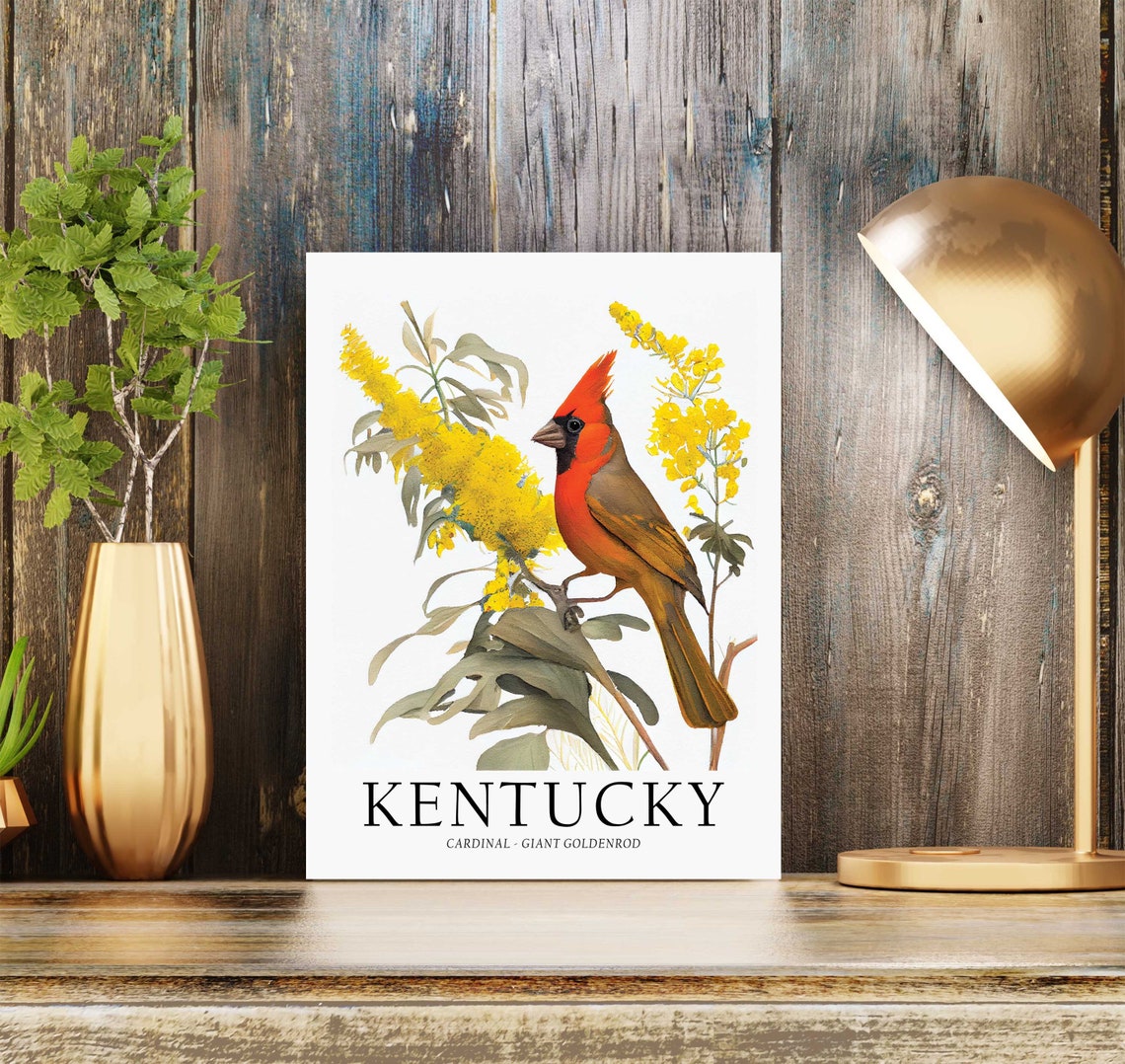 Kentucky Cardinal Giant Goldenrod Bird Watercolor Print Artwork - Image 3