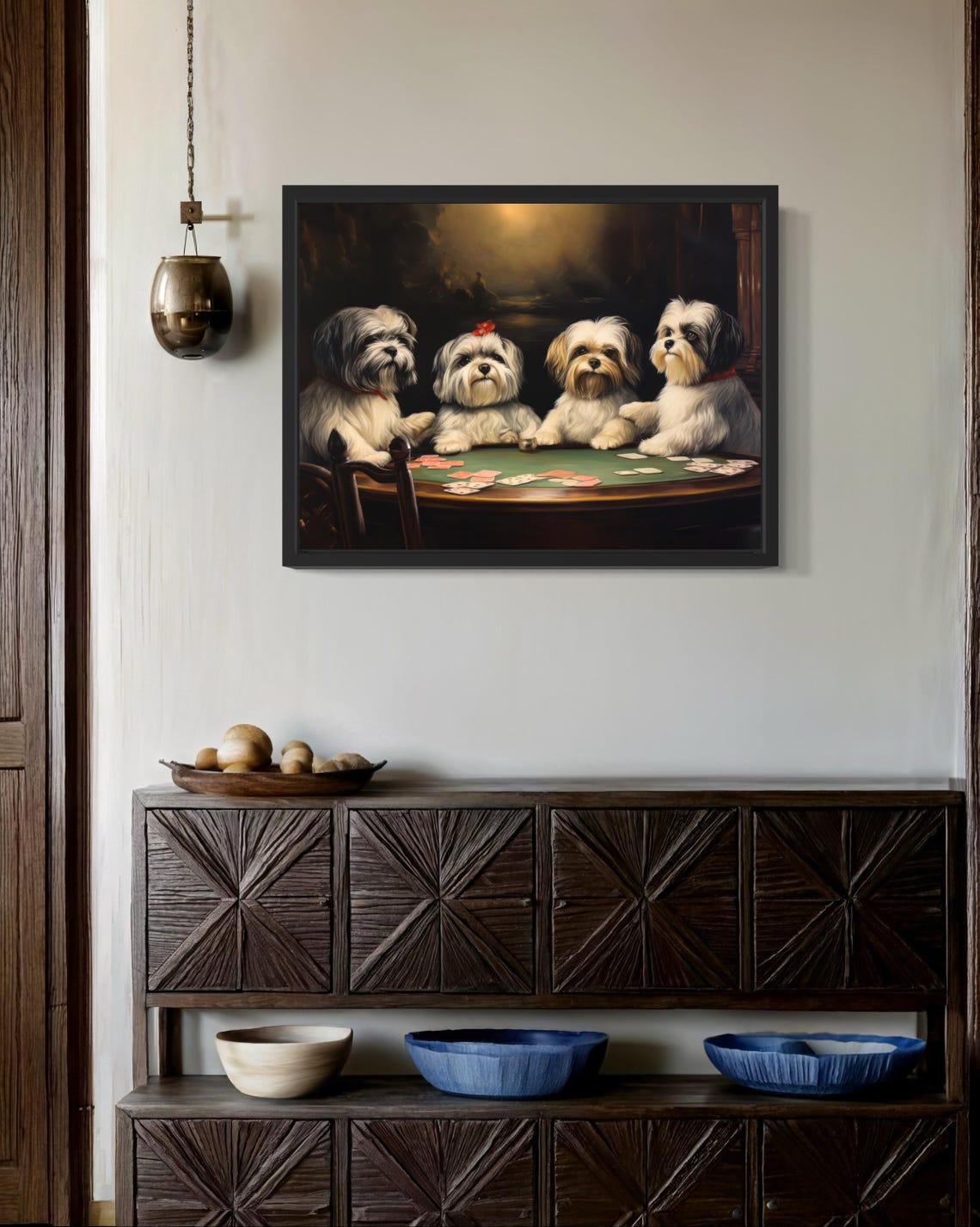 Lhasa Apso Dogs Playing Poker Card Game Funny Pet Humor Poster - Image 2
