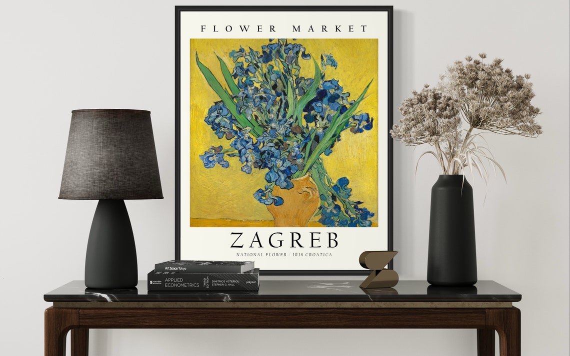 Zagreb Flower Market Impressionist Iris Still Life Art Poster - Image 2