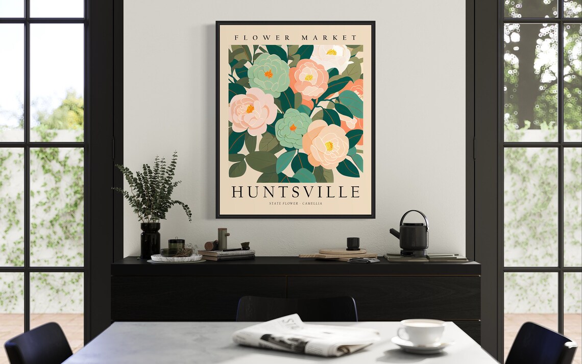 Huntsville Alabama Flower Market Art Print Huntsville Flower Camellia Wall Art Botanical Pastel Artwork - Image 3