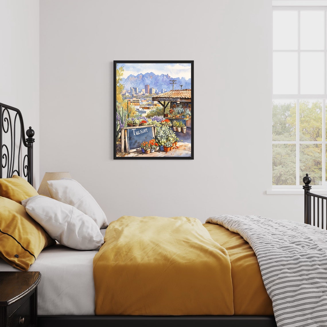 Tucson Flower Market Watercolor Poster Desert Cactus Mountain View - Image 3