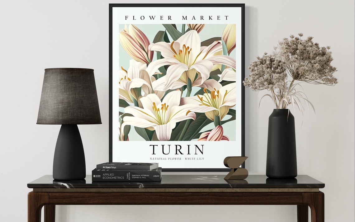 Turin Italy Flower Market White Lily Botanical Elegant Art Poster - Image 2