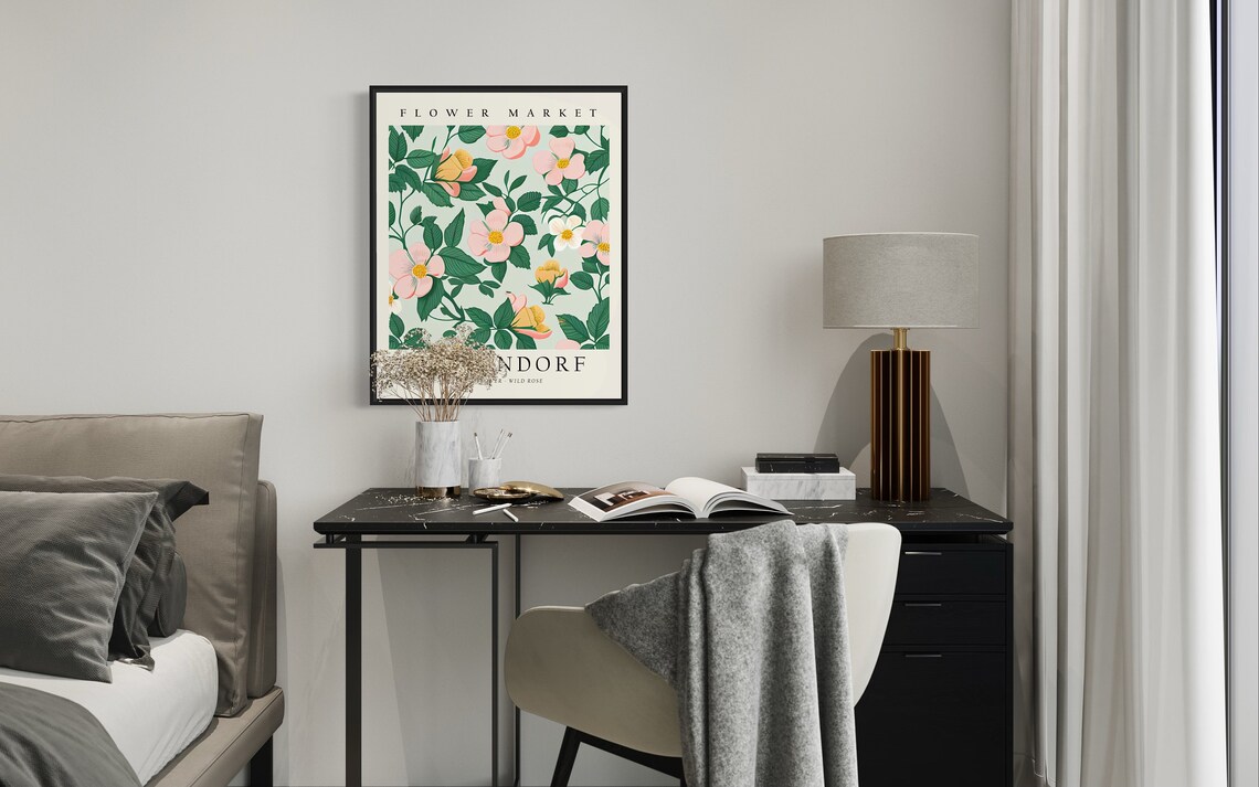 Bettendorf Iowa Wild Rose Garden Botanical Flower Market Poster - Image 3