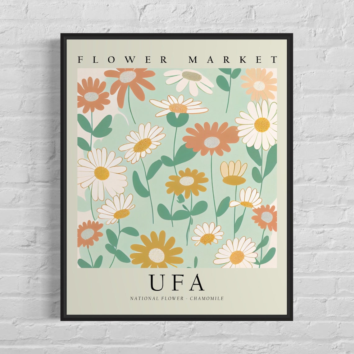 Ufa Chamomile Flower Market National Flower Vintage Botanical Poster