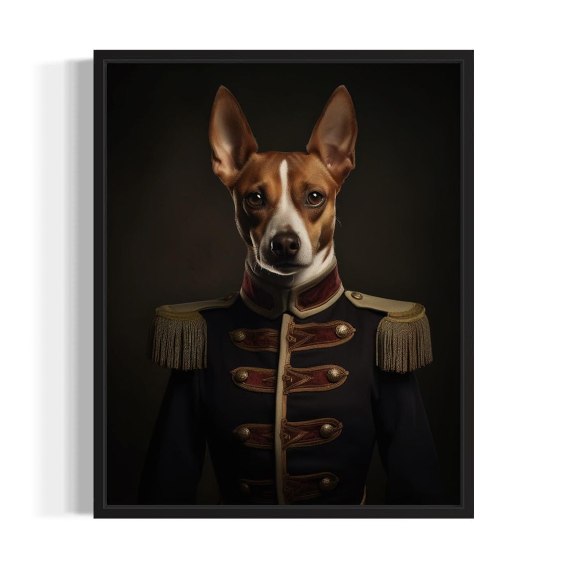 Basenji Dog Dressed as Military General Funny Portrait Poster