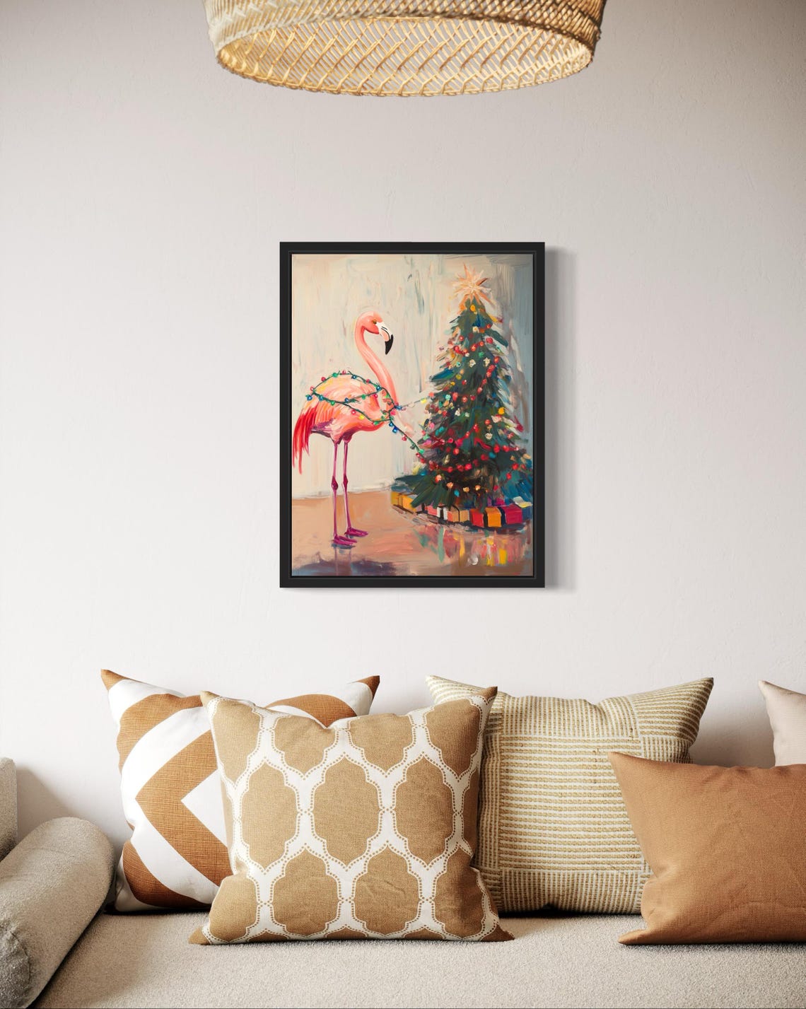 Flamingo Tangled In Christmas Lights Tropical Holiday Poster - Image 2