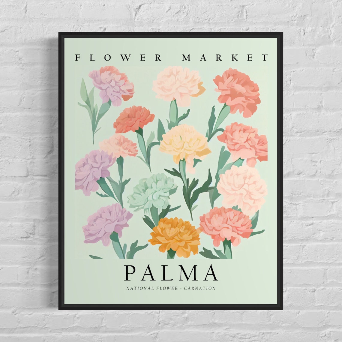 Palma Spain Flower Market Pastel Carnation Floral Art Poster