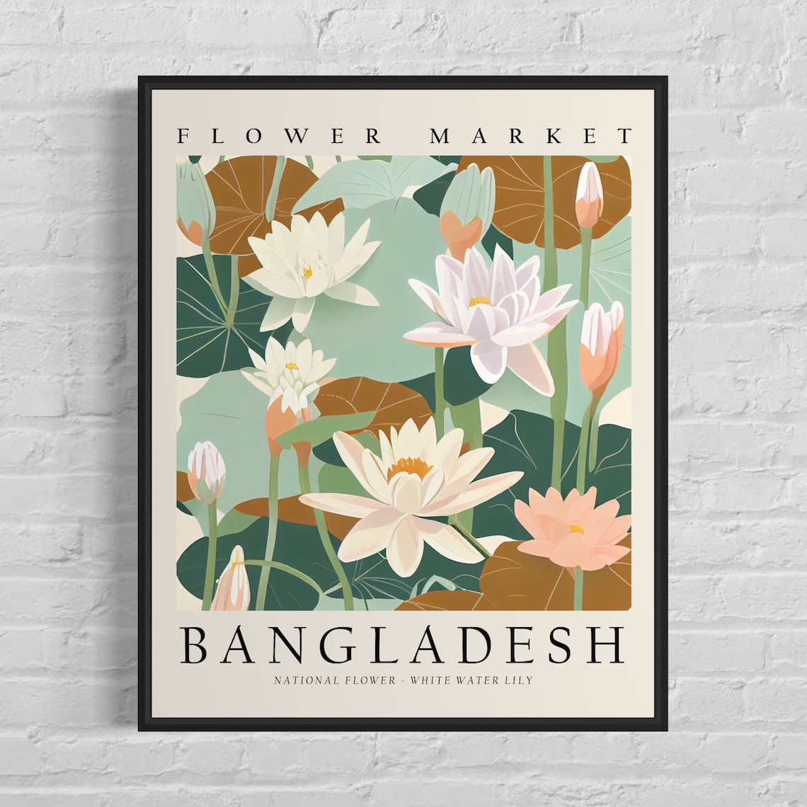 White Water Lily Botanical Art Print, Bangladesh