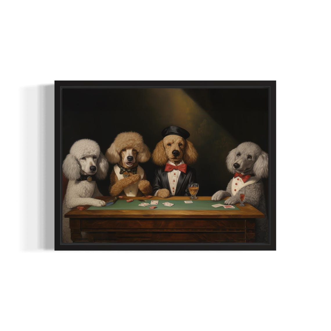 Poodles Playing Poker Tuxedo Bow Tie Dogs Card Game Humor Poster