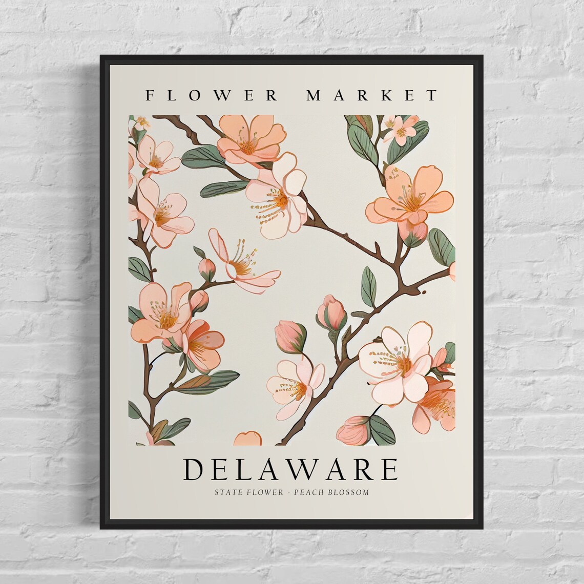 Delaware Peach Blossom Neutral Botanical Art Print