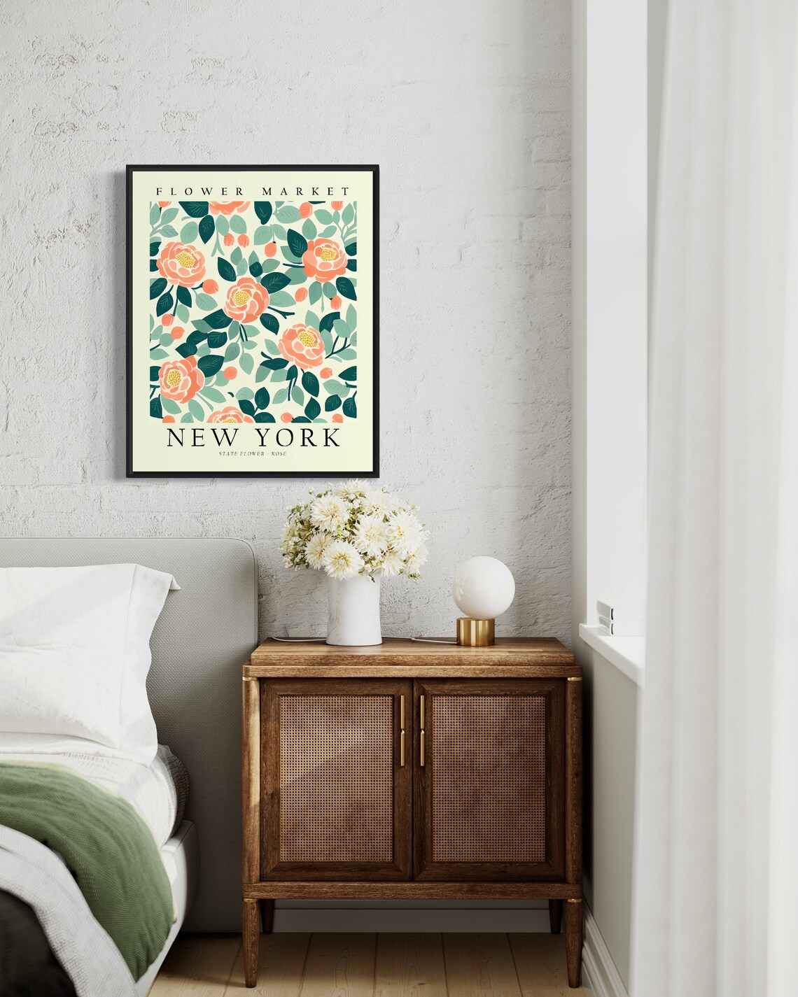 New York State Flower Rose 1960s Art Print - Image 3