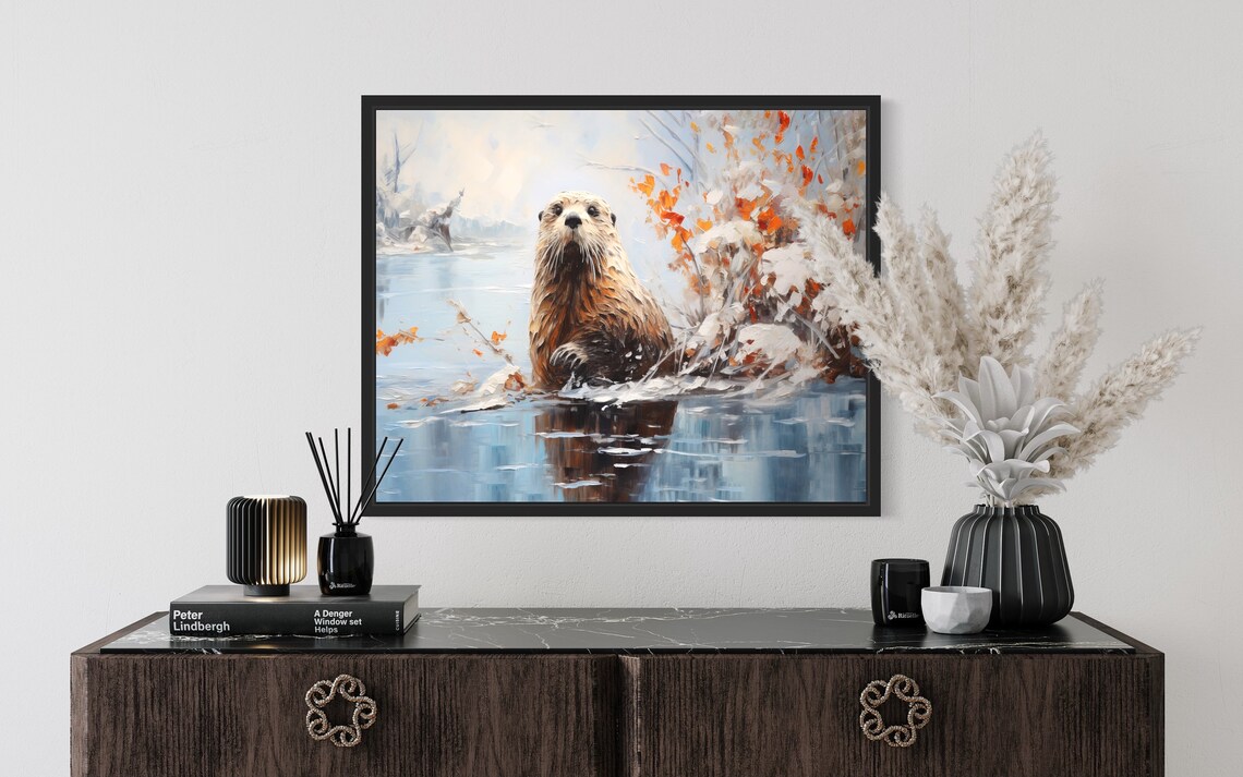 Sea Otter Poster Art Print Winter Scenery Artwork Wall Art Painting - Image 2