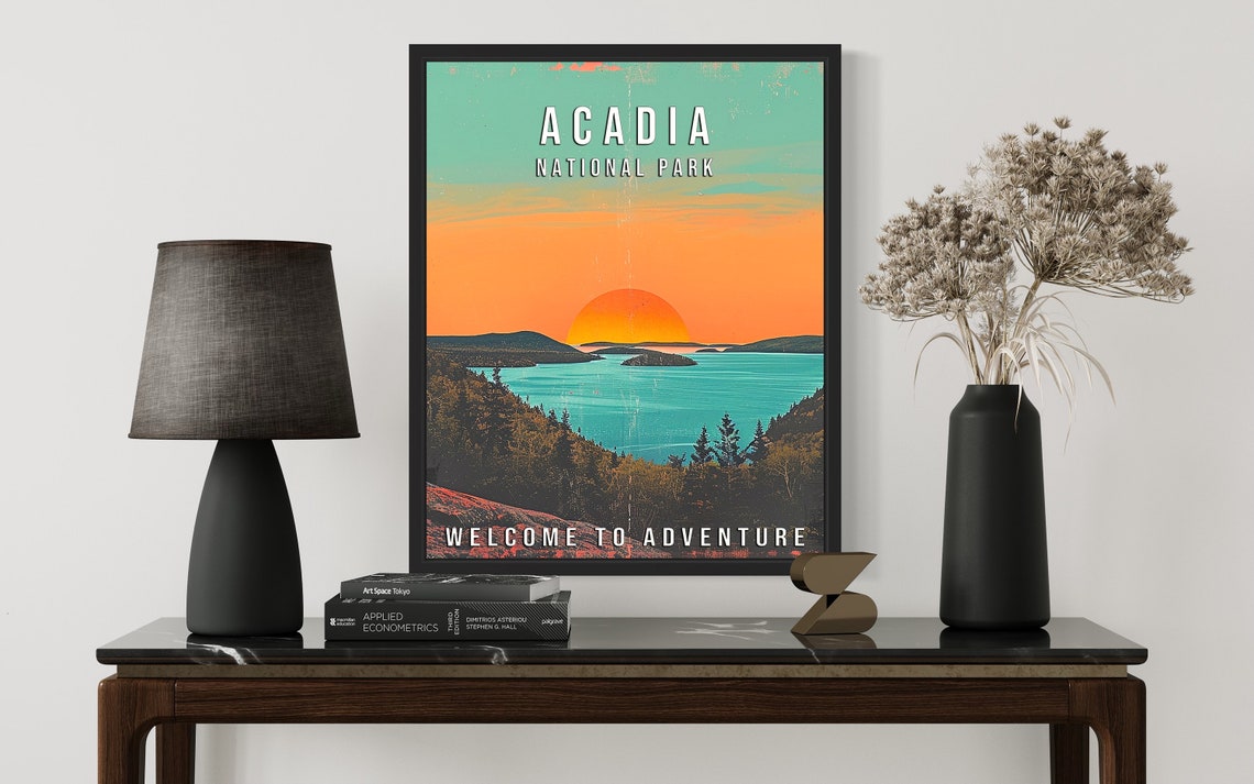 Acadia National Park Maine Coast Islands Sunset Retro Travel Poster - Image 3