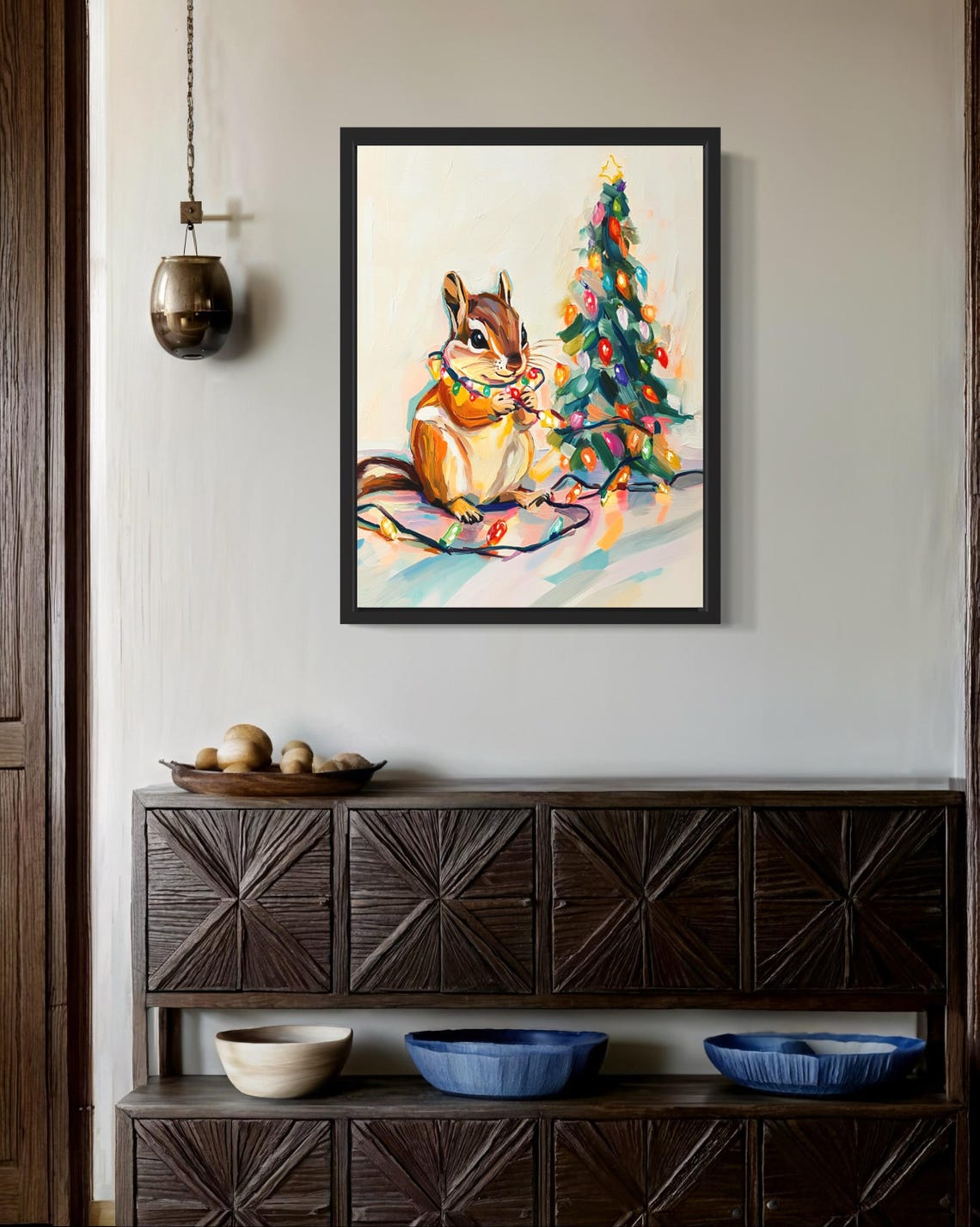 Chipmunk Tangled In Christmas Lights Holiday Tree Poster Artwork - Image 2