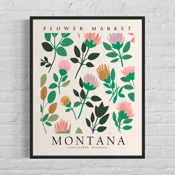 Montana State Flower Bitterroot, Neutral Botanical Art Print