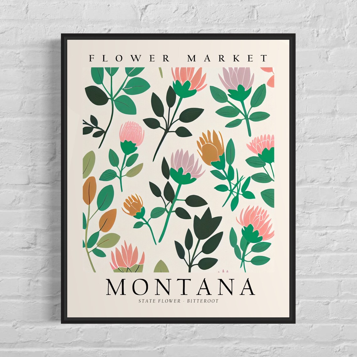 Montana State Flower Bitterroot, Neutral Botanical Art Print