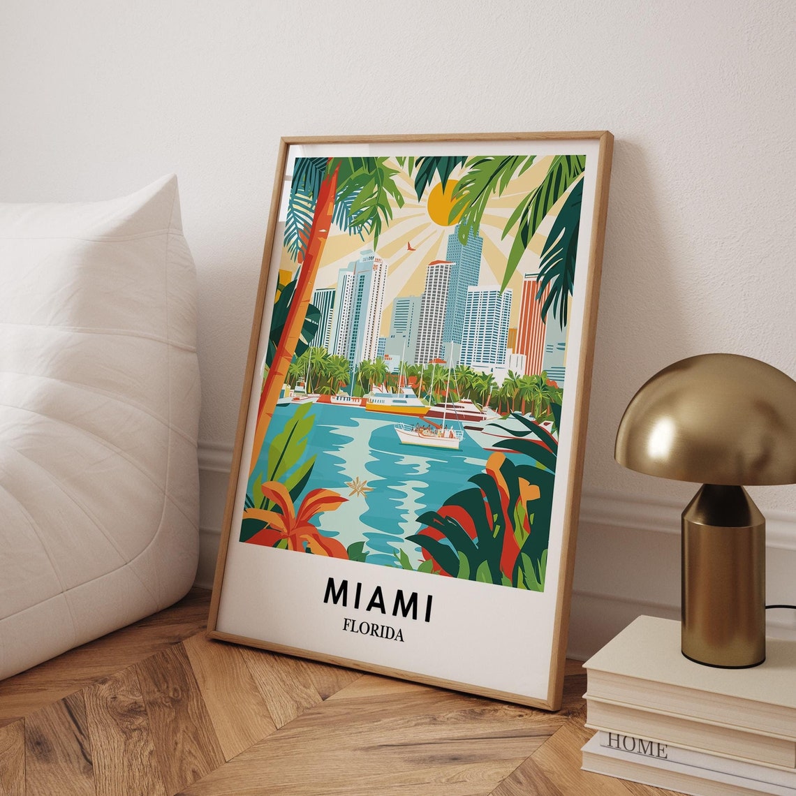 Miami South Beach Vintage Travel Poster Florida Skyline Art Print