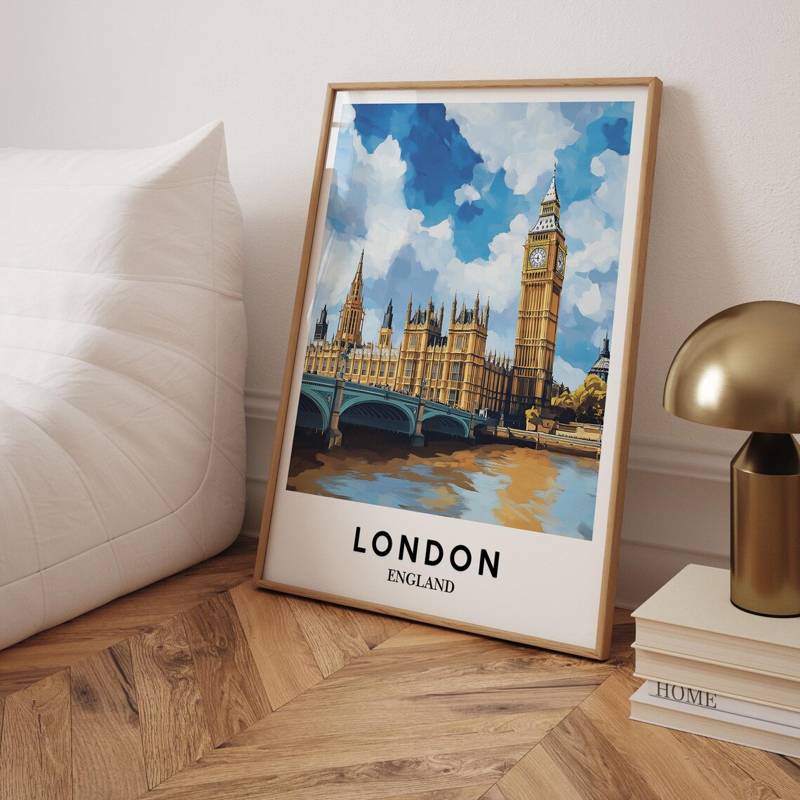 London England Big Ben Houses of Parliament River Travel Poster