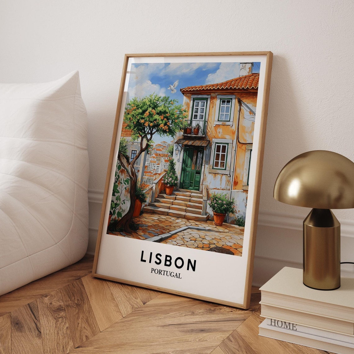 Lisbon Portugal Old Town House Orange Tree Cityscape Art Poster