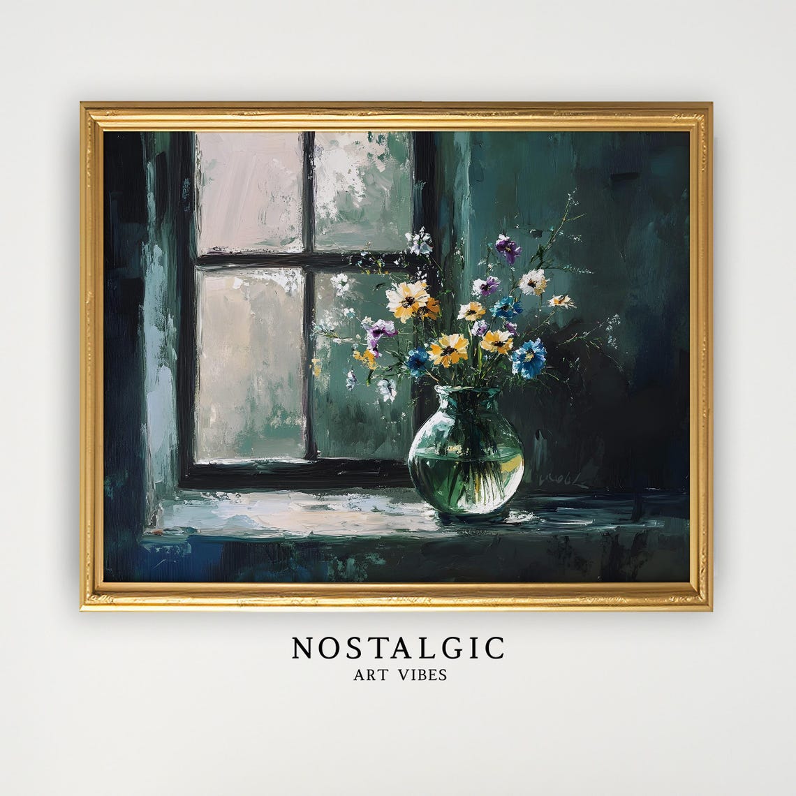 Vase With Wild Flowers By The Window Wild Flowers Bouquet Painting Moody Dark Floral Painting Dark Academia Floral Painting